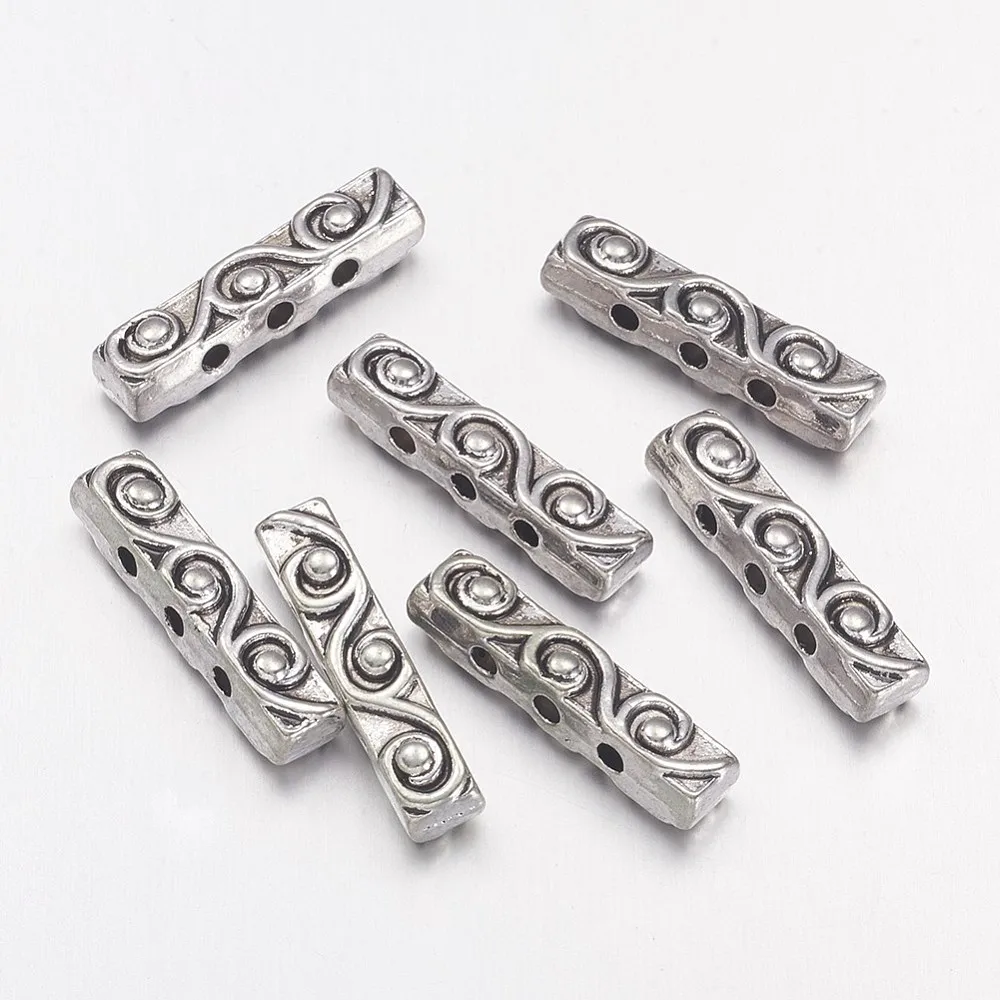 20pcs Alloy 3 Holes Rectangle Swirl Pattern Link Beads Bar Spacer Beads For DIY Bracelet Necklace Jewelry Making Craft Supplies