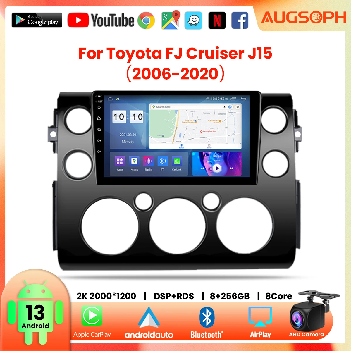 

Android 13 Car Radio for Toyota FJ Cruiser J15 2006-2020, 9inch ferrous Multimedia Player with 4G WiFi Carplay & 2Din GPS