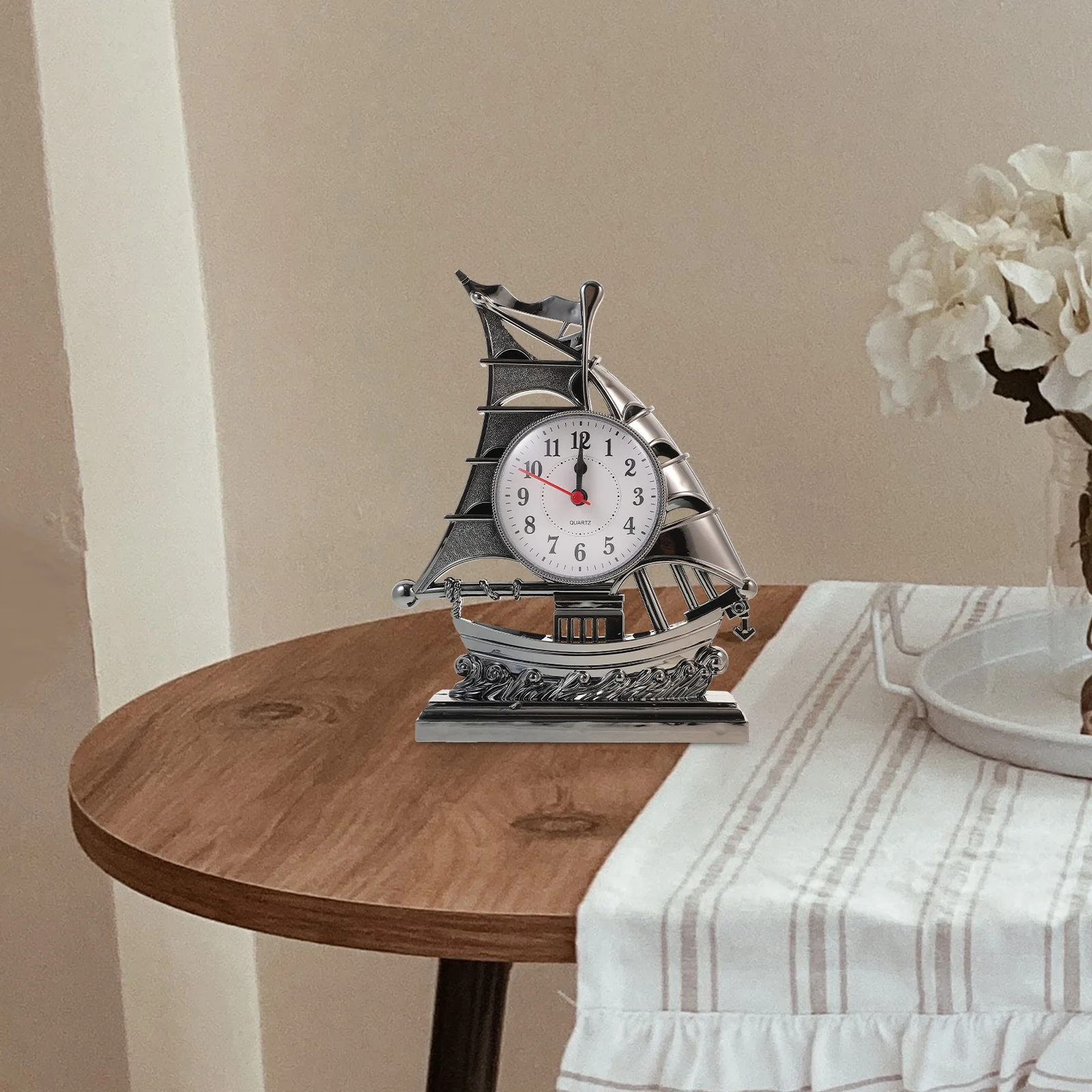 

Retro Sailboat Alarm Clock Nautical Table Desk Clock Creative Mediterranean Style Silent Bedroom Living Room Decor