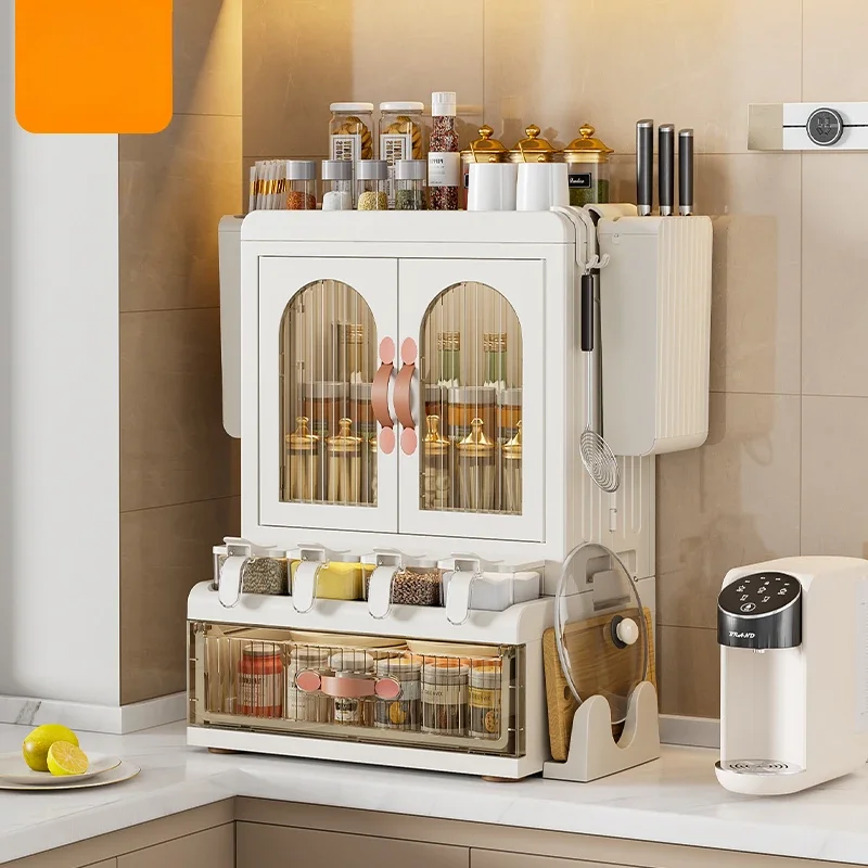 Kitchen Spice Organizer Waterproof Dustproof Large Capacity Partition Storage Seasoning Storage Cabinet