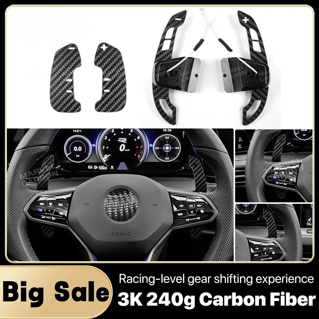 

For VW Golf 8 MK8 GTI R R Line 2021 2022 2023 2024 2025 Carbon Fiber Magnetic Steering Wheel Paddle Shifters