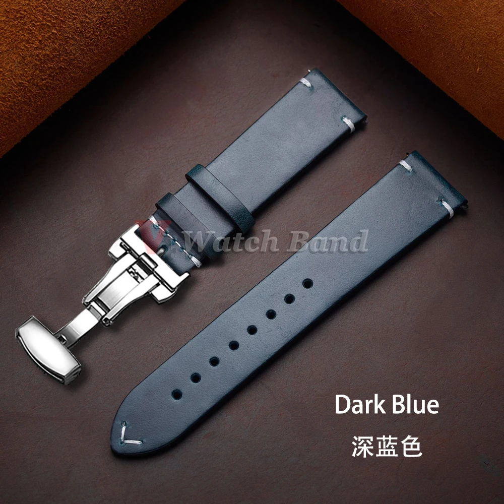 18/19/20/21/22/24 مللي متر النفط الشمع جلد العجل الحقيقي حزام ل أوميغا الأعمال خياطة حزام (استيك) ساعة ل Seiko فراشة مشبك