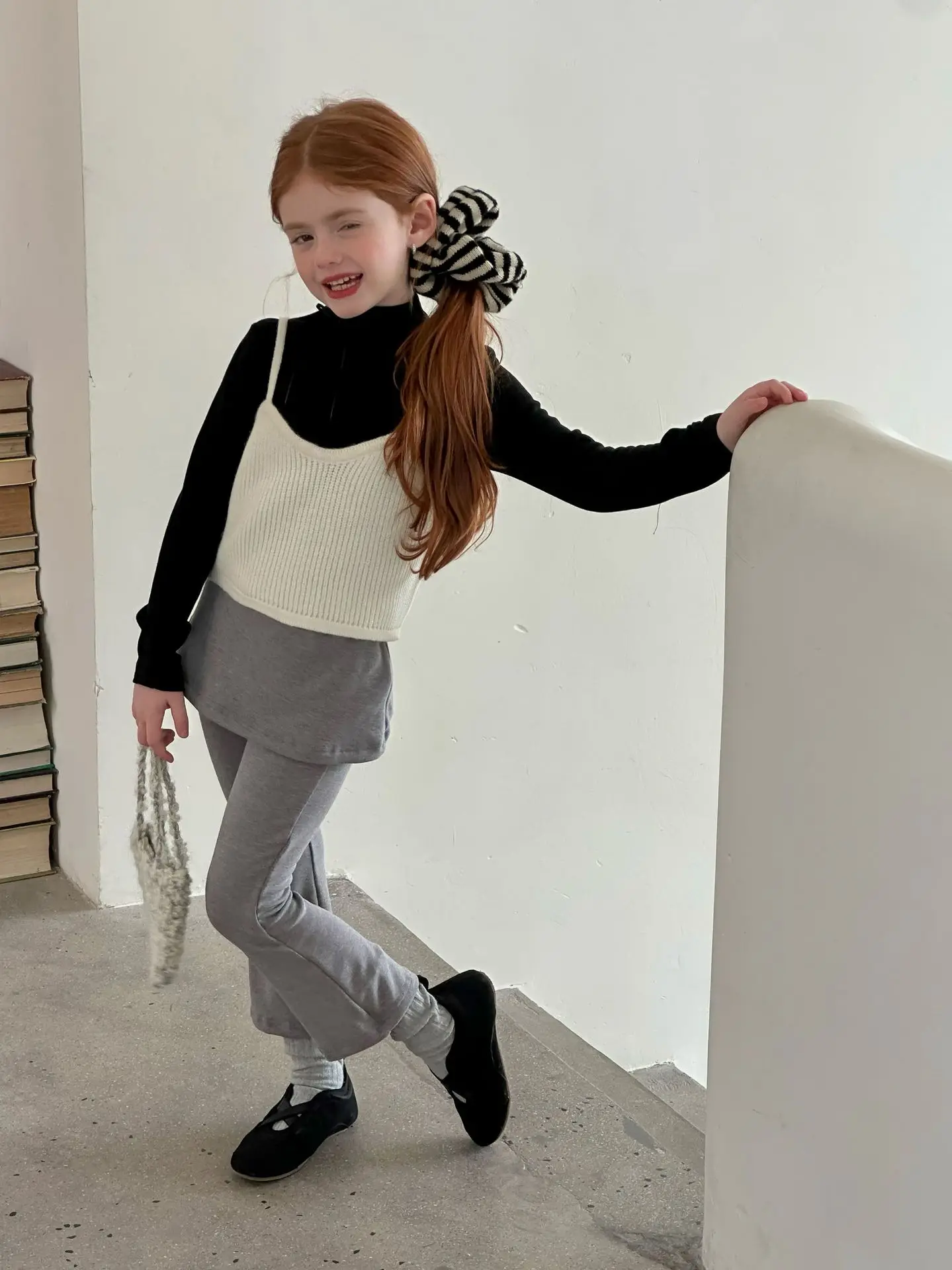 2026 Girls Trendy Fashion Quality Fall Brushed Versatile Mid Rise Solid Knit Diaper Cover Flare Pants
