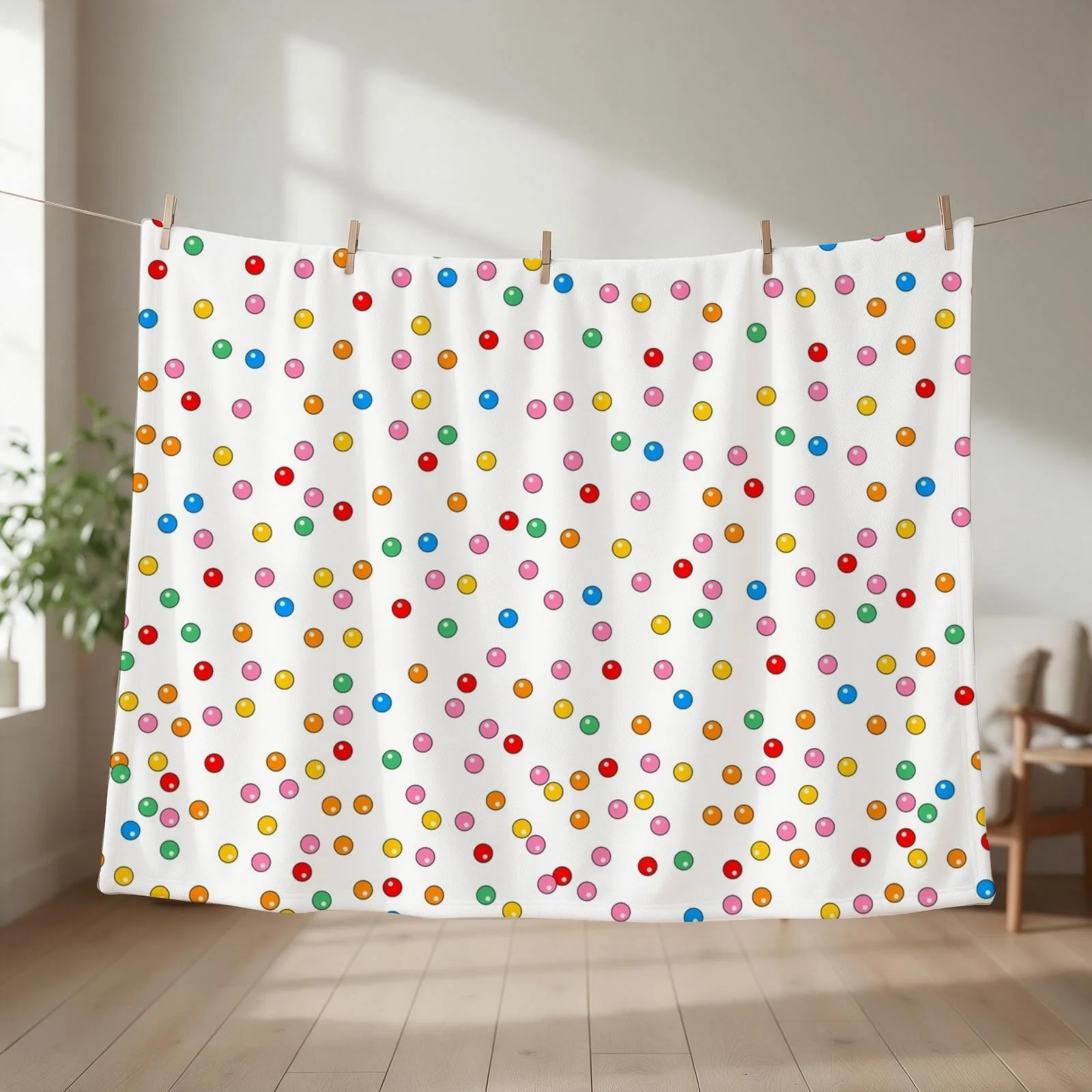 Rainbow Gumballs White Throw Blanket couch cozy soft plush fuzzy picnic outdoor blanket
