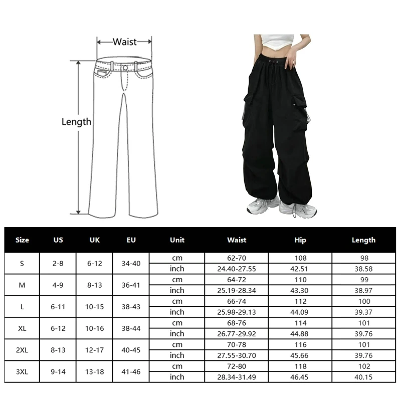 Y2k Streetwear Cargo Pants Women Casual Vintage Baggy Wide Leg Straight Trousers Jogger Big Pockets Oversize Overalls Sweatpants