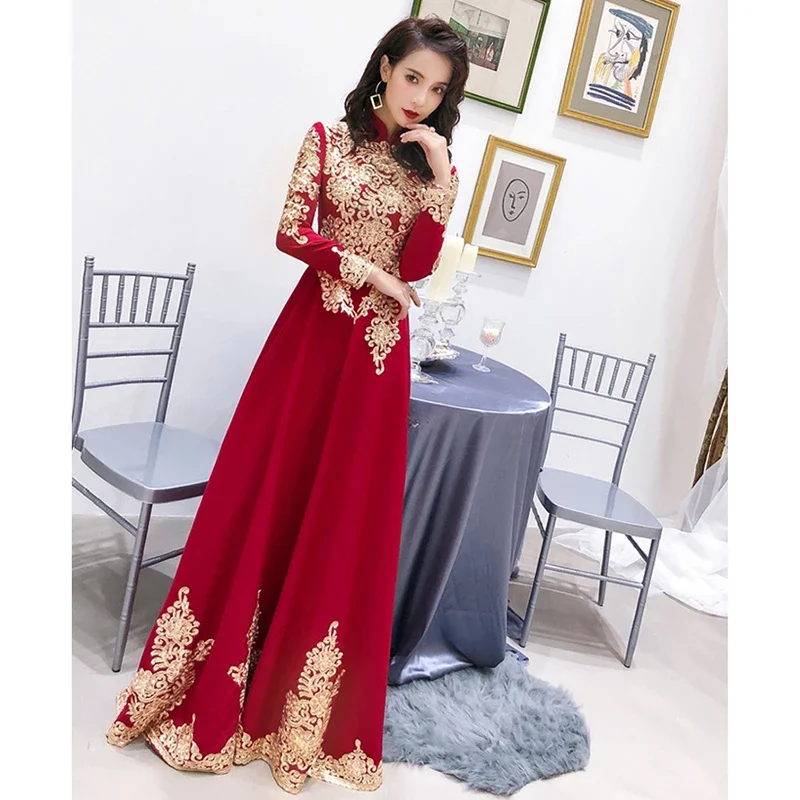 It's Yiiya – robe de soirée en dentelle, tenue de soirée élégante, à manches longues, ligne a, col haut, K341, 2020