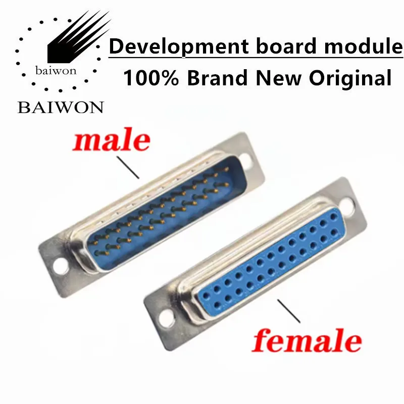 2PCS D-SUB DB25 25Pin Male Female Solder Type Connector DIP Straight Mount Serial Port Adapter 2 Rows DB25