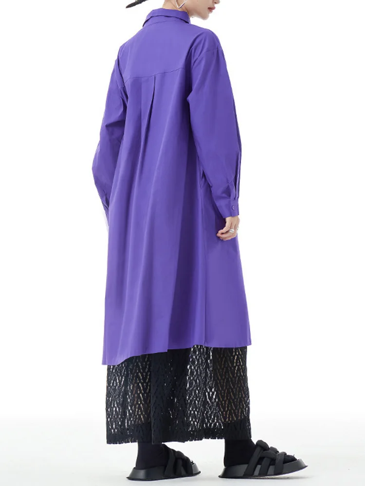 SHENGPALAE-Robe chemise violette à manches longues pour femmes, irrégulière, bouton, fente, grande taille, revers, mode marée, printemps, automne, 2024, 1DH4827