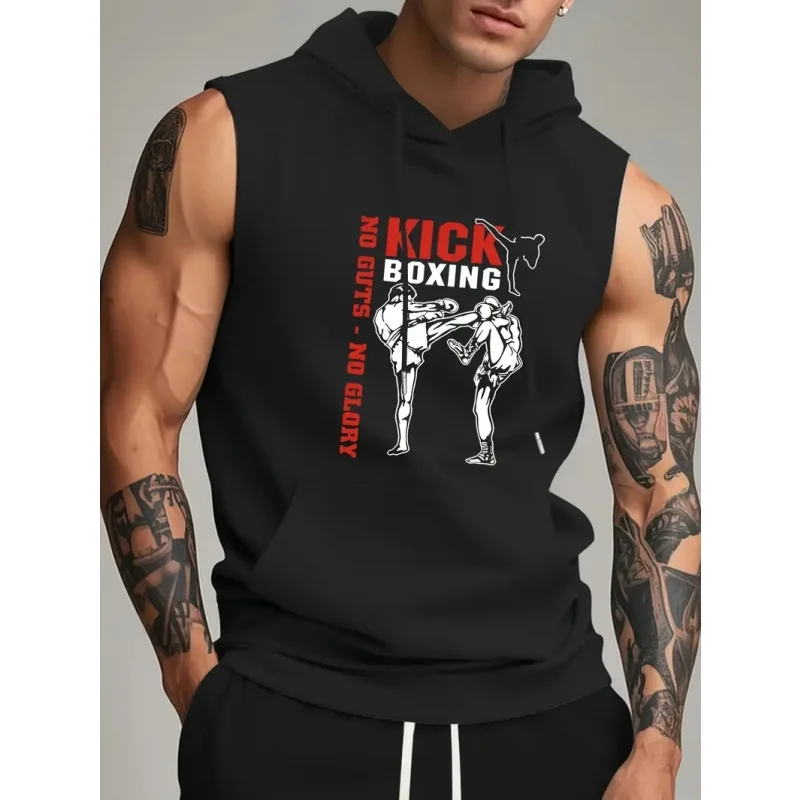 

Новый мужской повседневный жилет с капюшоном для фитнеса и тренировок с 3D-принтом черно-белого цвета, повседневный летний топ свободного покроя.