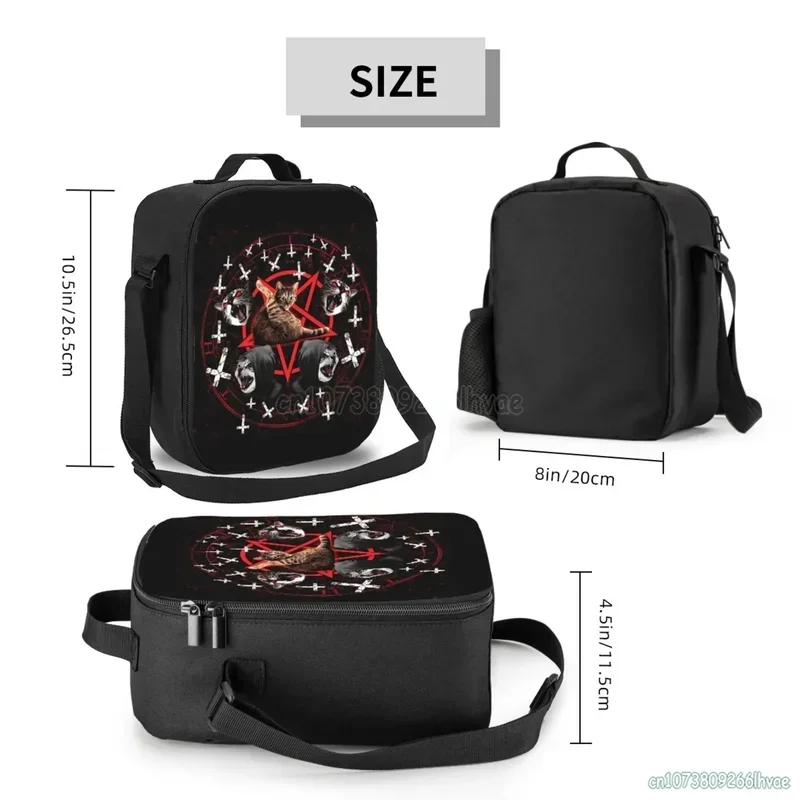 Pentagram Cats Death Black Band Lunch Bags Portable Insulated  Box for School Work Picnic Tote Food Container