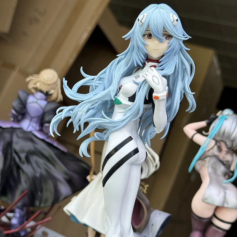 Bandai 25Cm Anime NEON GENESIS EVANGELION EVA Ayanami Rei Pakaian Ketat Rambut Panjang Putih Figur Aksi Model Boneka Hadiah Mainan Anak-anak