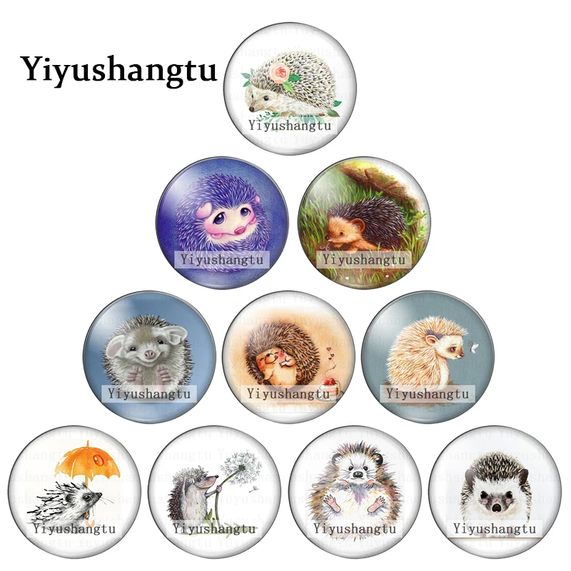 Cartoon cute hedgehog baby animal painting 12mm/20mm/25mm/30mm Round photo glass cabochon demo flat back Making findings