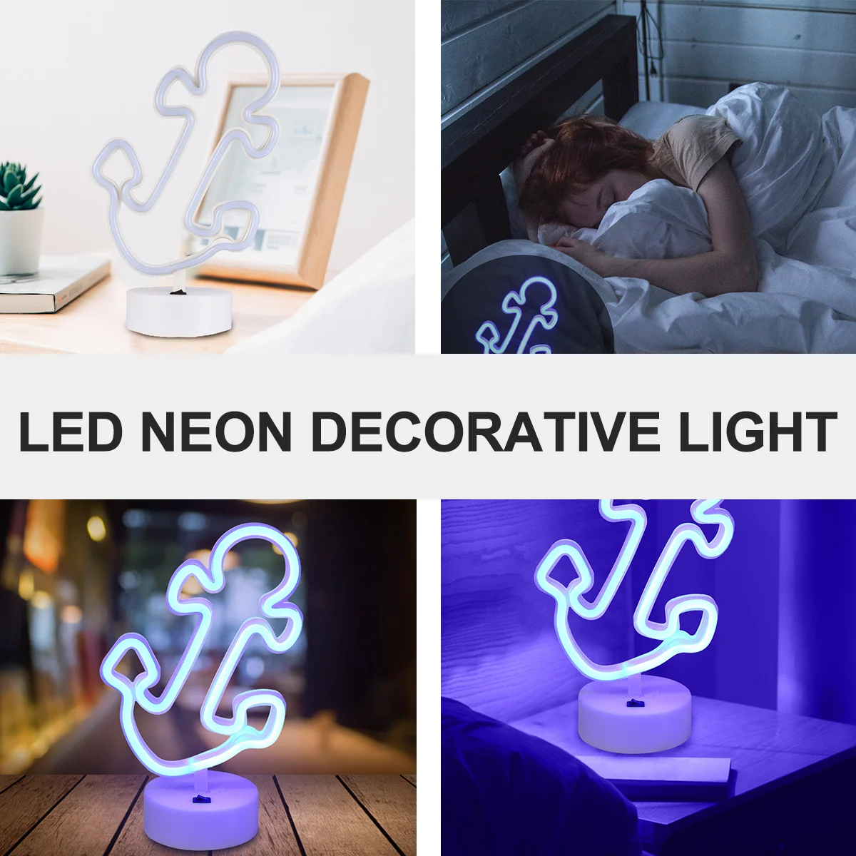 

1pc Anchor Led Shape Neon Lamp Round Base White Wall Decor For Home Party Night Led Neon Decorative Light