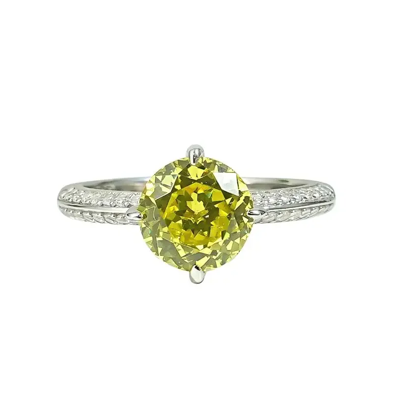 Shop2-carat-Round Anel De Diamante, Prata Verde Azeitona, Alto Carbono, Luxo Diamante, Luz Diária, Simples e Versátil, Nicho Temperamento