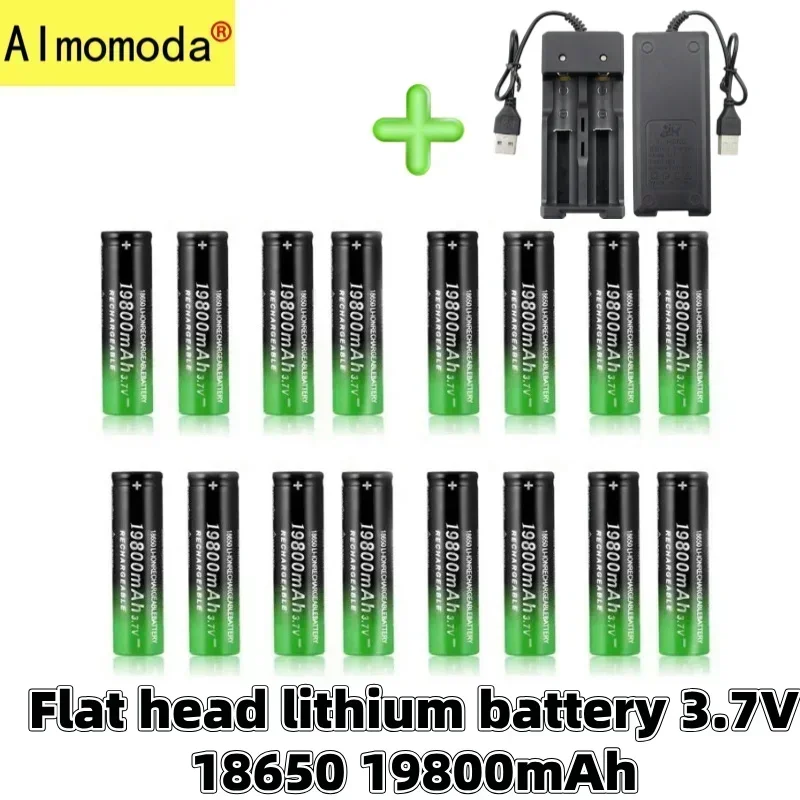 

Bestseller Raised 18650rechargeable lithium battery 3.7v19800mAh with charger rechargeable strong light flashlight headlight fan