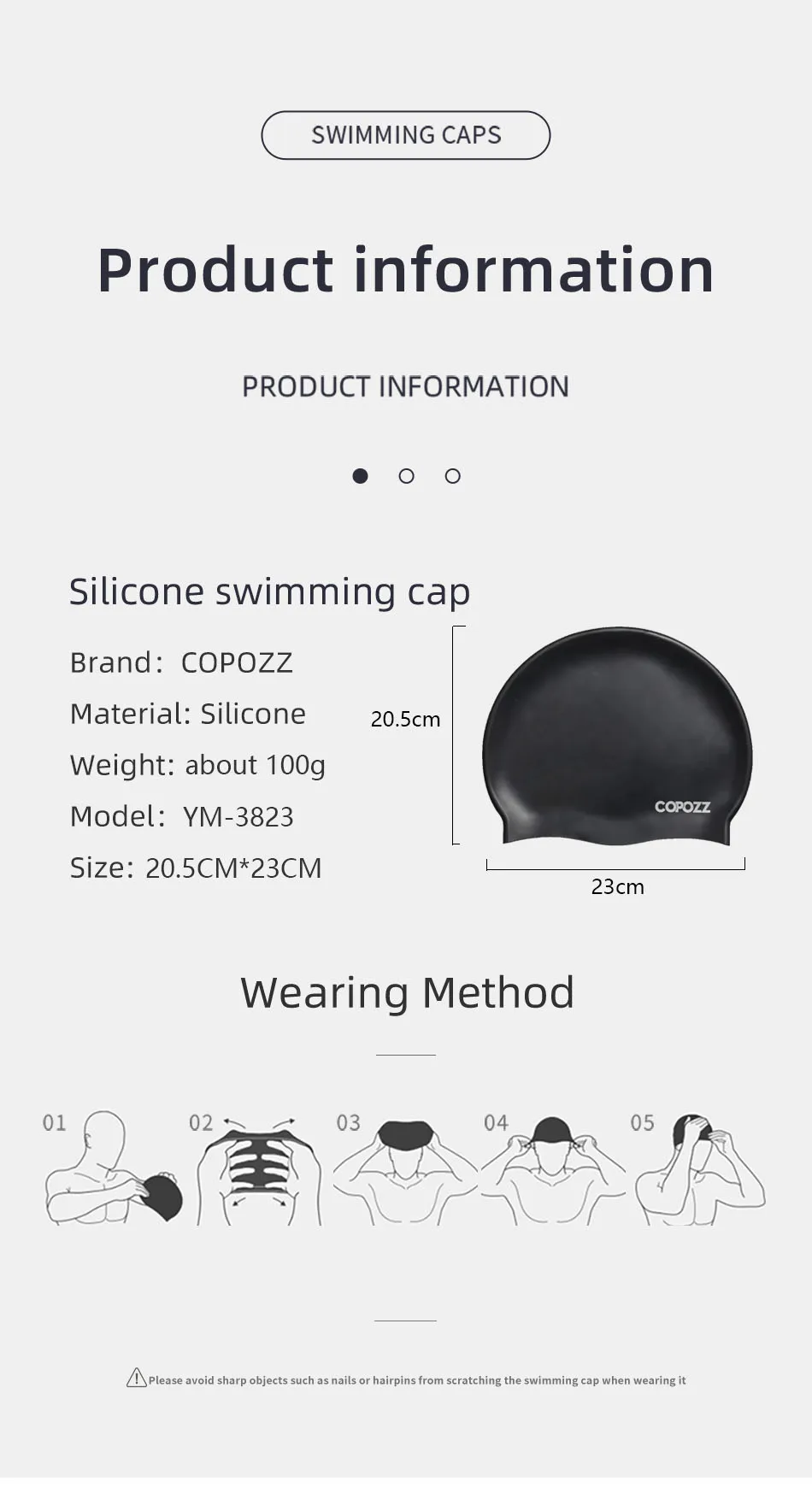 Copozz Elastische Bademütze für Herren, große Badebekleidung, professionelle Erwachsene, wasserdichte Bademütze, Silikon-Badekappen – Detail 1