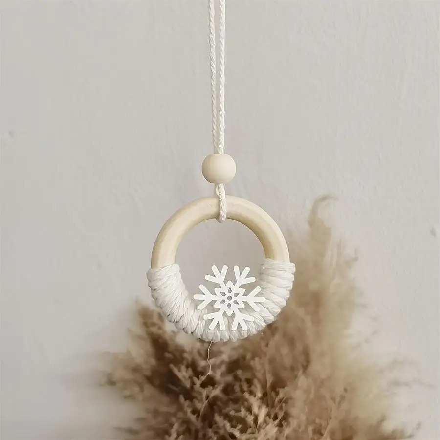 1/5/10/20/50/100pcs Handcrafted Holiday Ornament with Wooden Snowflake And Ring - Perfect for Holiday Tree Decoration, Unique Ho