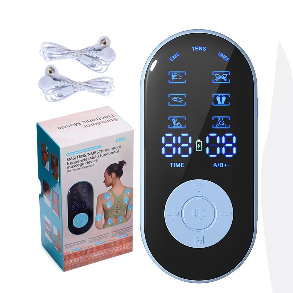 

Electronic Pulse Massager Machine 2 Channels 30 Intensity 18 Modes 8 Pads TENS Unit NMES Muscle Stimulator Mini Body Massager