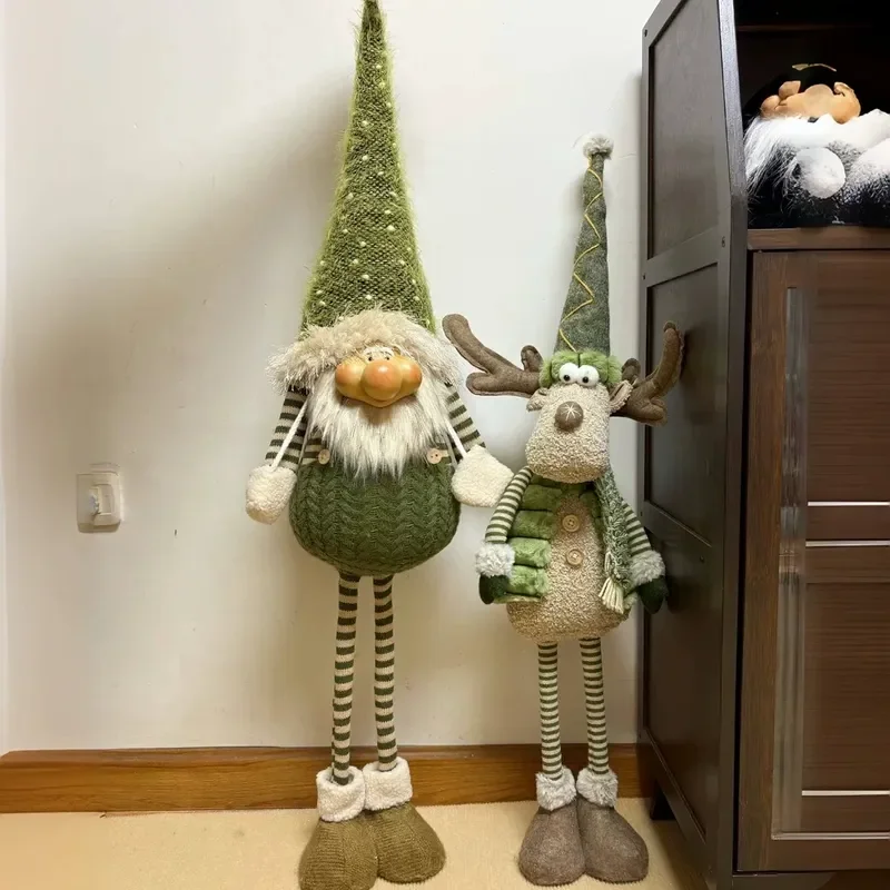 Retractable Leg Christmas Gnome Reindeer Plush Doll Christmas Atmosphere Decoration For Tree Window Home Party Ornament Gift