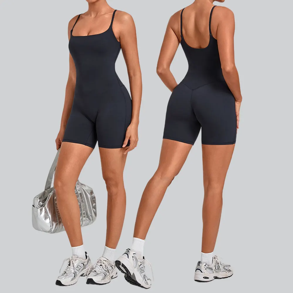 Fitness Bodysuit Women Backless Yoga Jumpsuit Strappy Gym Sports Sportswear Women's Romper Shorts Gym Workout Running One-Piece