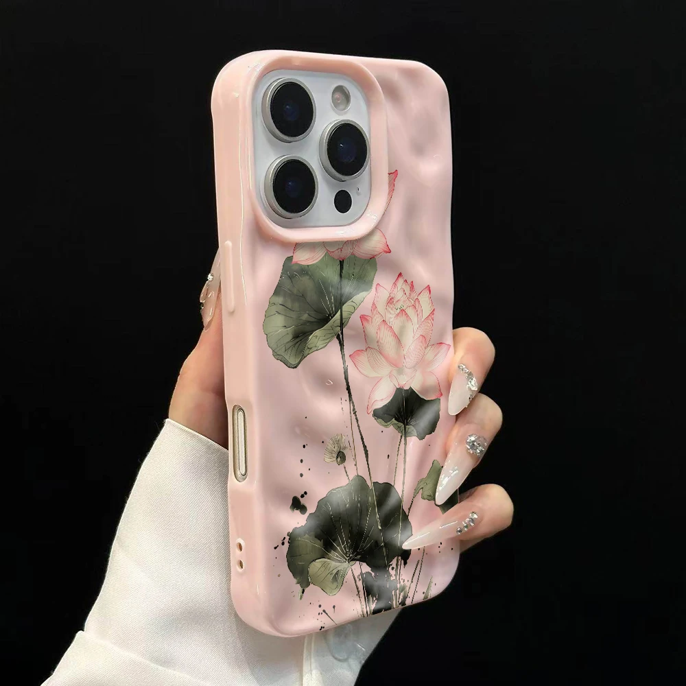 Koreanische Frühlingslotus-Druck-Handyhülle für iPhone 17 16 15 14 13 12 11 Pro Max 14 Plus 17Air Faltenwellen-Soft-Silikonhülle – Detail 9