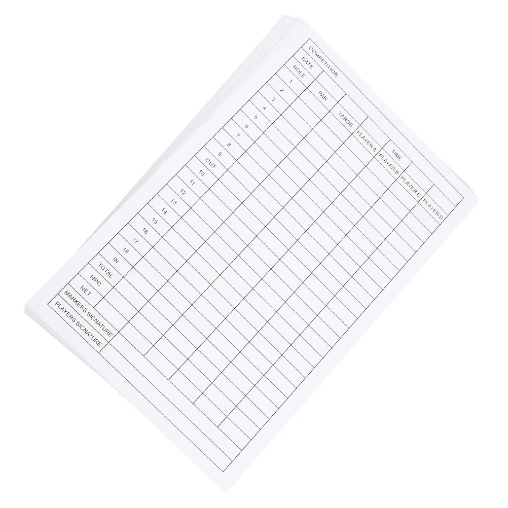 Papel revestido Golf Scorecard, ferramenta imprimível, Portable Golfs Scorecards, suprimentos esportivos, 20 pcs