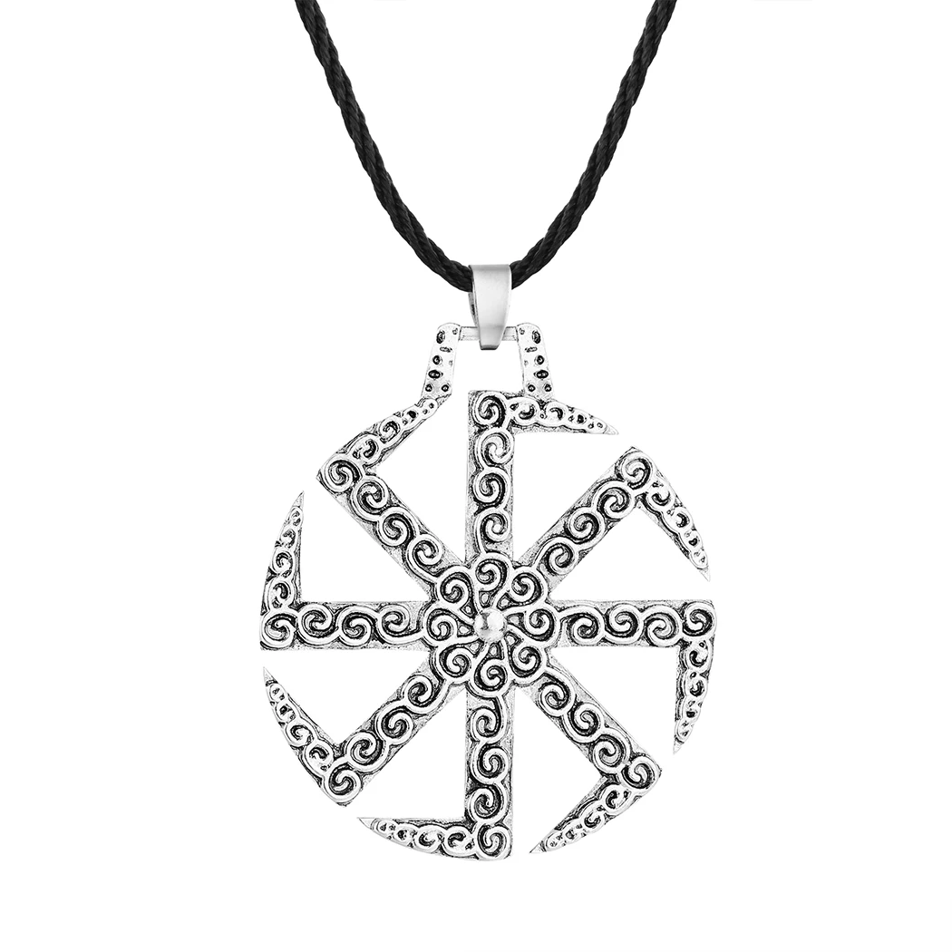 Kinitial April Stainless Steel Small Elegant Slavic Sun Symbol Kolovrat Pendant, Sun Pagan Necklace, Slavic Mythology Sun Wheel