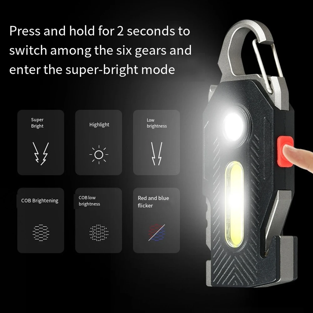 قابلة للشحن COB LED ضوء الطوارئ المحمولة ضوء العمل سطوع عالية التخييم مصباح يدوي للمشي في الهواء الطلق وإصلاح السيارات ﻿