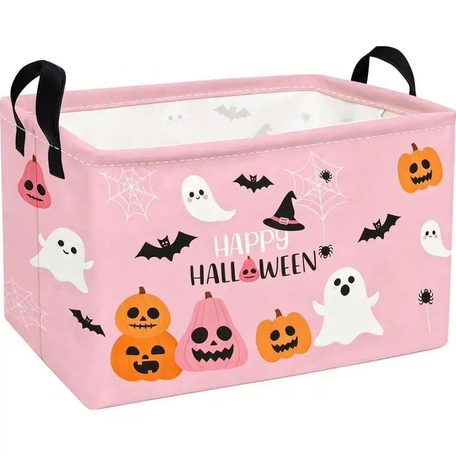 1PC Christmas/Halloween Storage Basket With 'Boo' Letters, Ghosts, Black Cats, Spiders, Bats, Candy, Santa Claus, And Gift Patte