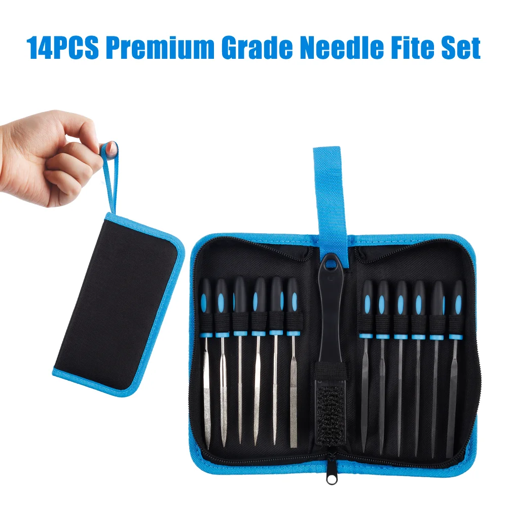 13-Piece Needle File Set, Deburring Tools, With Optional Gloves, Sandpaper, For Sanding, Polishing, with Brush And Carrying Bags