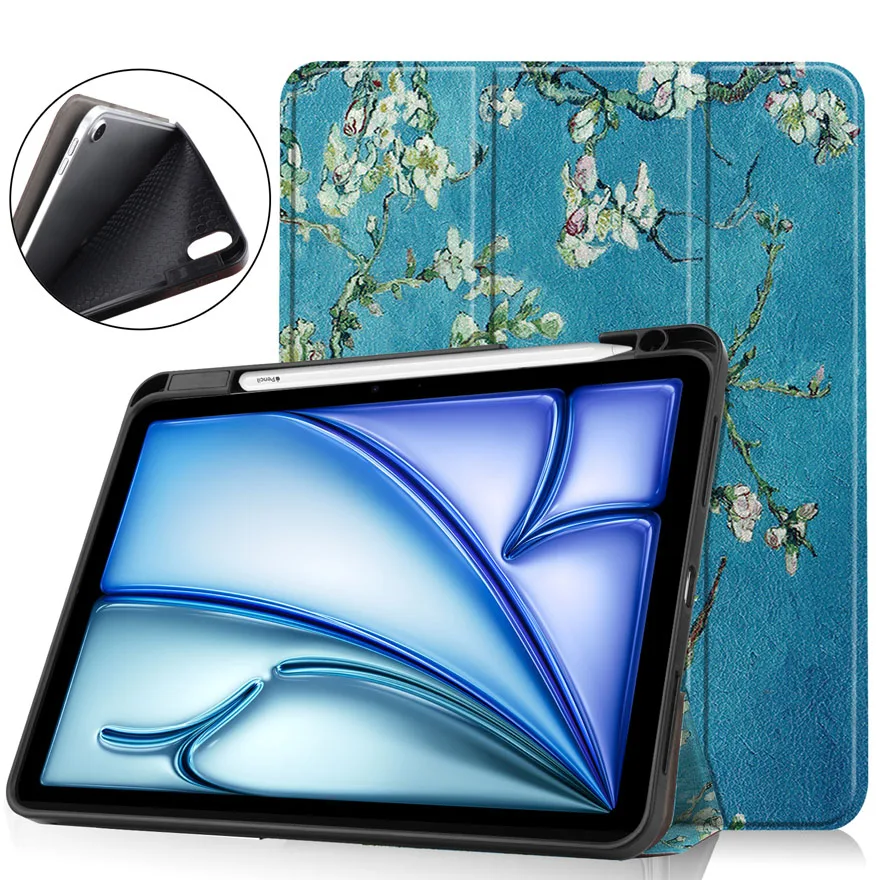 

Чехол для iPad Air 11 2025, тройной чехол из ТПУ с рисунками, функция автоматического сна/пробуждения, угол стояния, защита от падения, защитный чехол