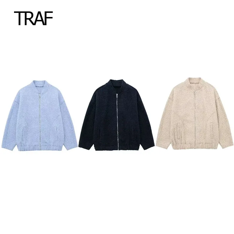 TRAF Demi-Season Bomber giacche donna 2023 autunno manica lunga giacca allentata con cerniera elegante cappotto freddo da donna invernale