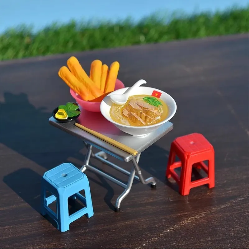 Gashapon Anime Figurine Cute Miniature Viet Nam Cuisine Fruit Coffee Shop Tables Chairs Models Kawaii Capsule Toys Gift