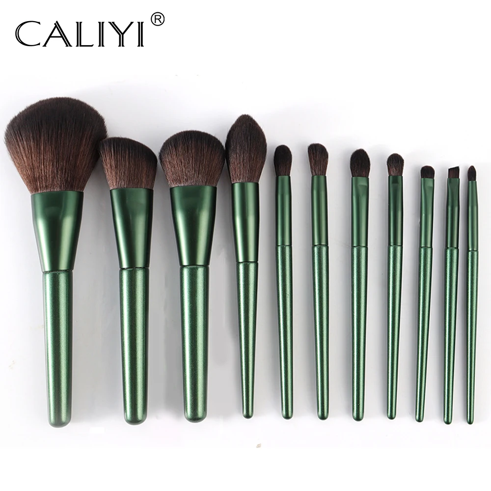 Caliyi 11ชิ้นแปรงสำหรับแต่งหน้าพร้อมที่ยึดคอนซีลเลอร์แป้งรองพื้นแปรงปัดแก้มอุปกรณ์แต่งหน้าเครื่องมือแปรง