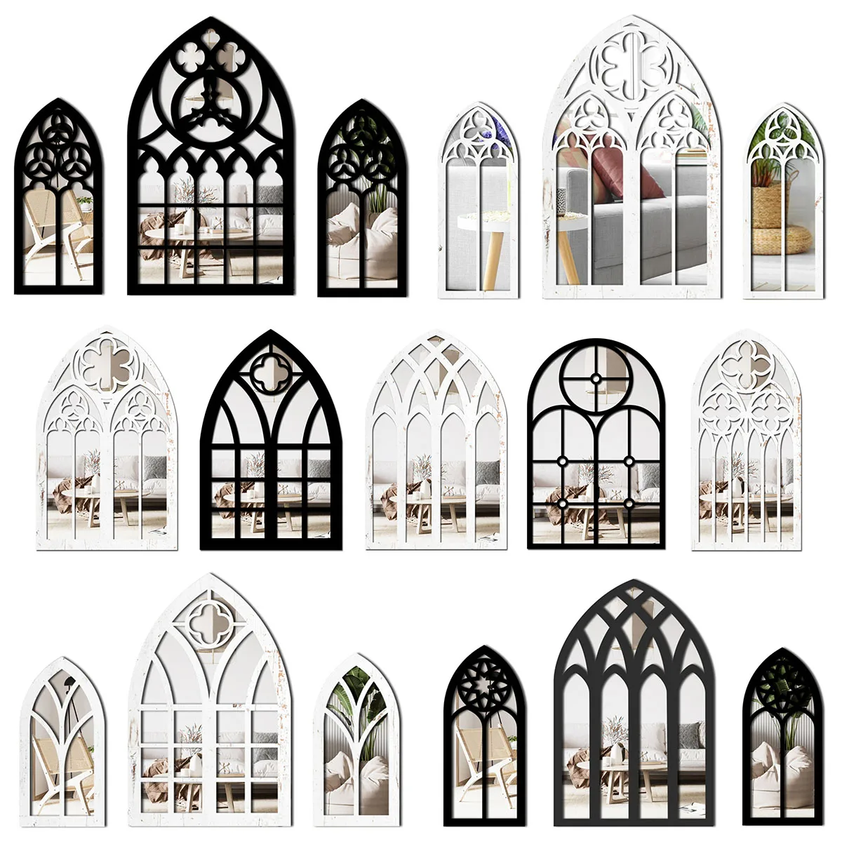 Decorative Wall Mirror, Farmhouse Mirrors for Wall, Distressed Wood Window Pane Mirror for Bedroom Living Room Bathroom Kitchen