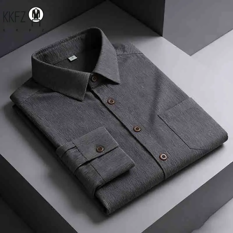 

Men's Solid Color Ribbed Corduroy Shirt High Quality Soft Long Sleeve Button Up Casual Shirt For Daily Outfits