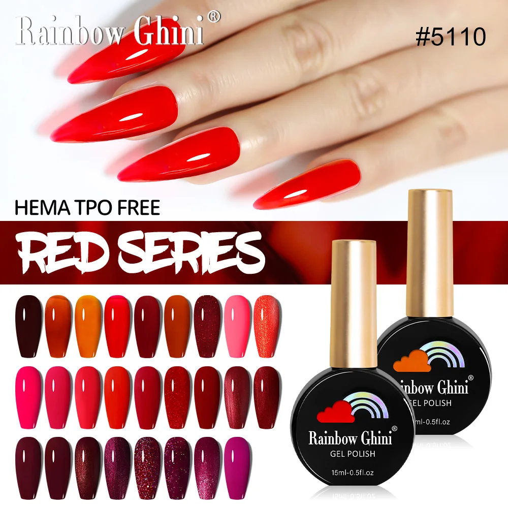 Rainbow Ghini 15ml Hochwertiger Roter Gel-Nagellack Herbst-Winter Trendfarbe Nagelkunst-Lack für DIY-Maniküre