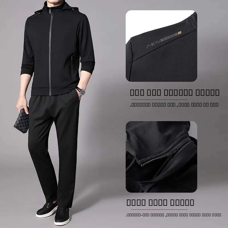 

Casual Sportswear Set for Men Spring Autumn Trendy Knitted Long Sve Sweatirt And Nine-Piece Pants Two-Piece Suit JXAETE ...