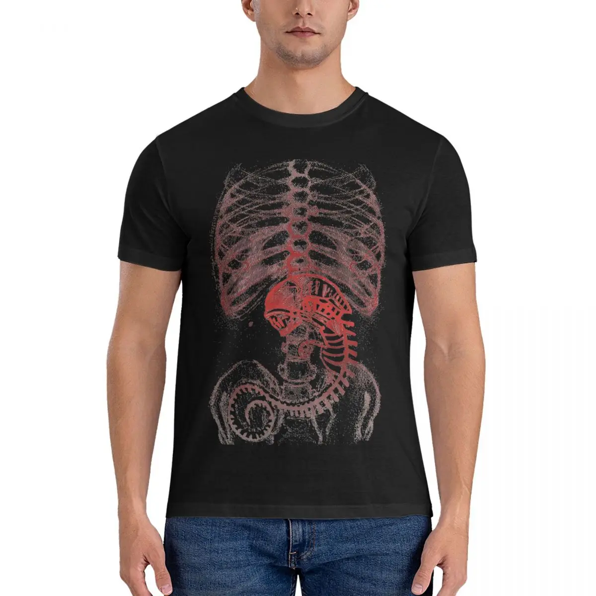 Radiography, X-Ray. Red T Shirt Men 100% Cotton Funny T-Shirt Crewneck Alien Xenomorph Tee Shirt Short Sleeve Clothing 4XL 5XL