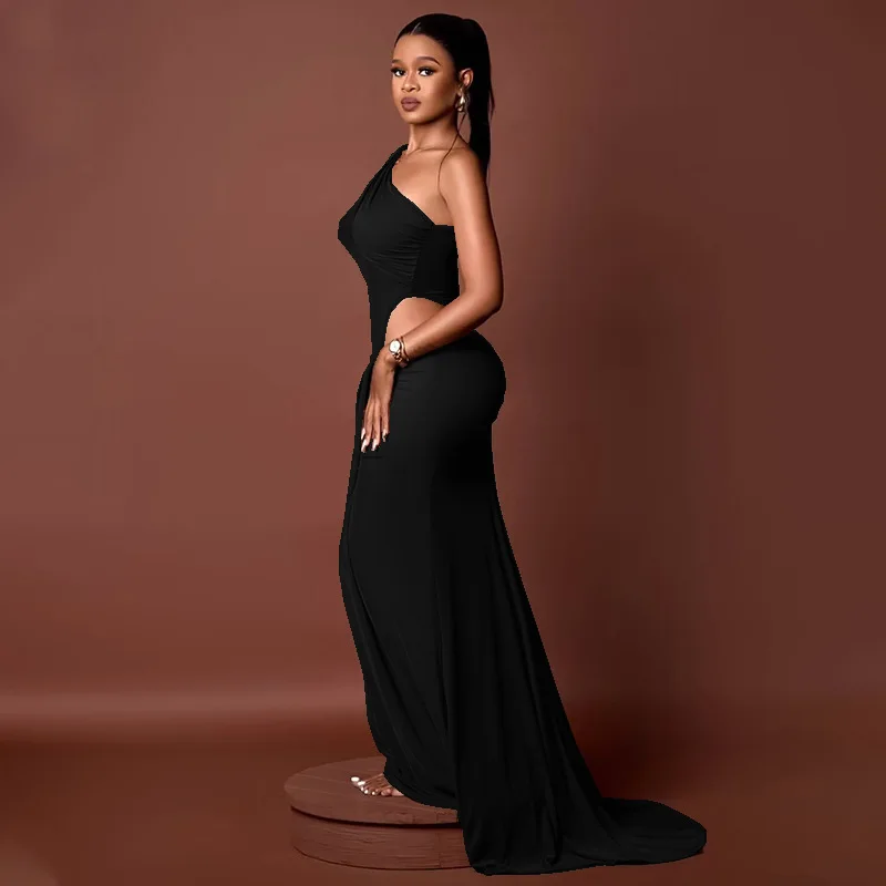 STILVOLLE DAME One-Shoulder-Drapiertes Kleid 2025, Herbst-Damen, ärmellos, ausgeschnitten, figurbetont, Bandage, Club-Party, Maxikleider