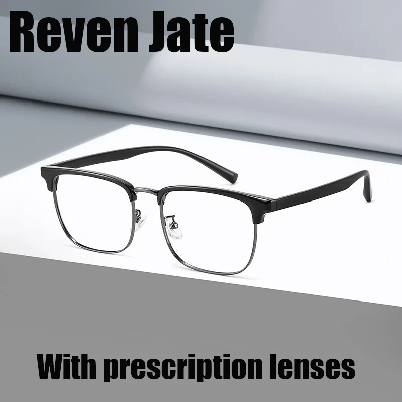 Reven Jate 8748 Optical Prescription Eyeglasses Frame for Men Full Rim Alloy Front Flexible Plastic TR-90 Temple Legs