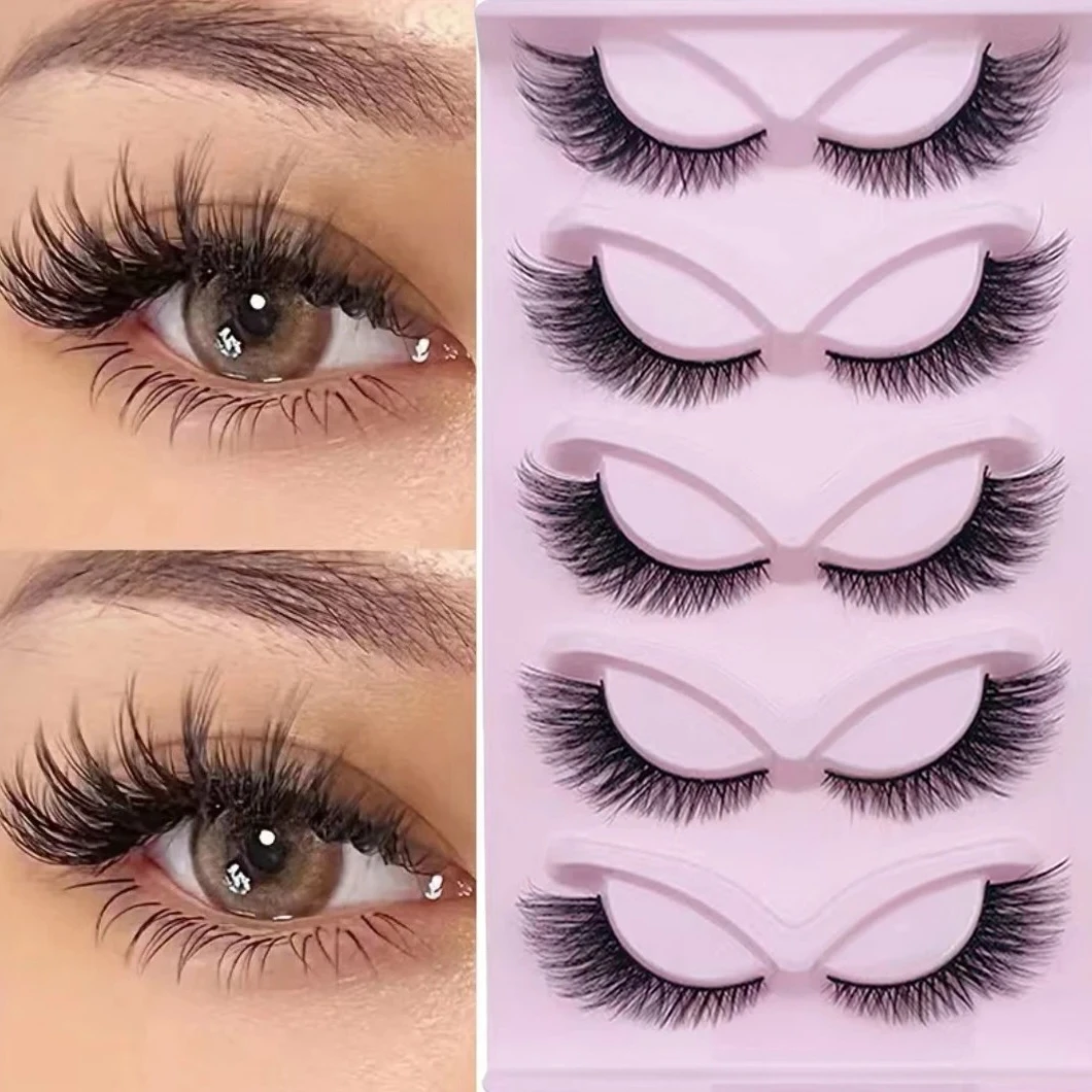 Wispy Cat Eye False Eyelashes 5 Pairs Fluffy Texture Natural Lash Extensions for Girls