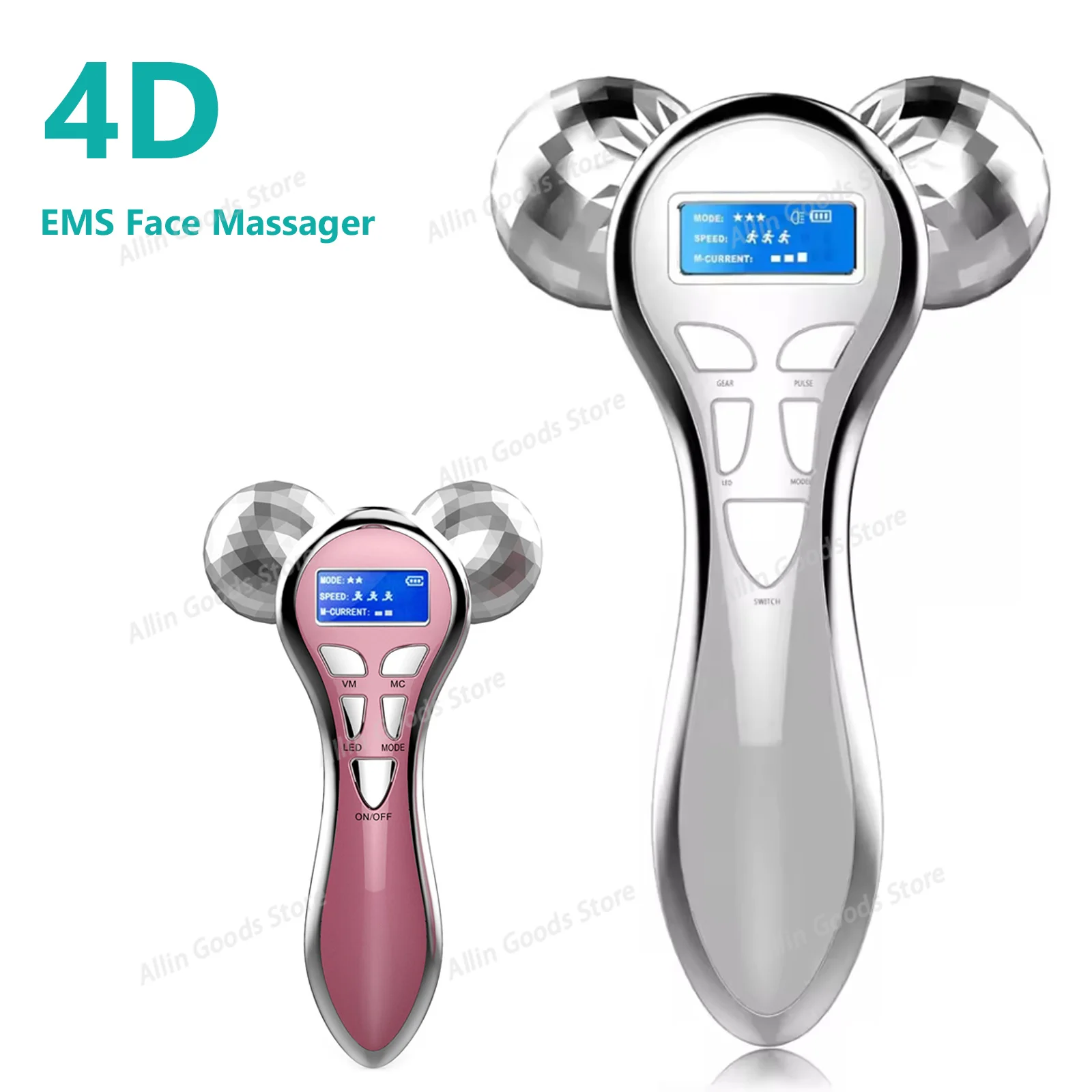 4D EMS Microcurrent Facial Roller Vibration Lifting Massager V-Shape Contouring Beauty Device for Face Neck Eye Body Skin Care