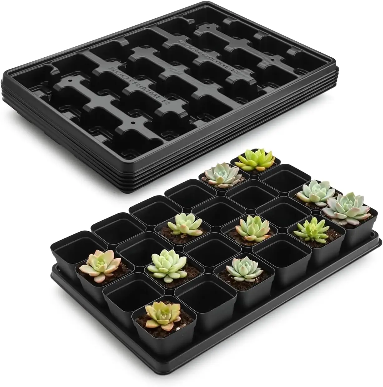 

Набор из 5 поддонов для рассады на 24 ячейки с 120 черными квадратными горшками для рассады, с дренажными отверстиями для роста растений (17x11x1.6 дюймов)