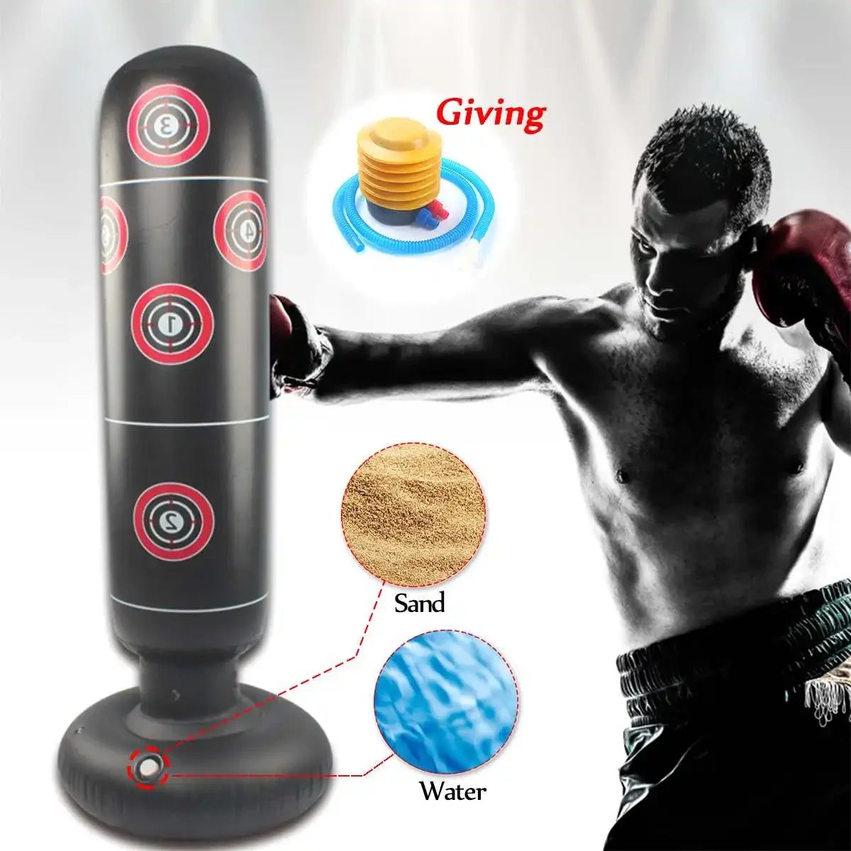 Bolsa de boxeo inflable para aliviar el estrés, saco de arena para niños y adultos