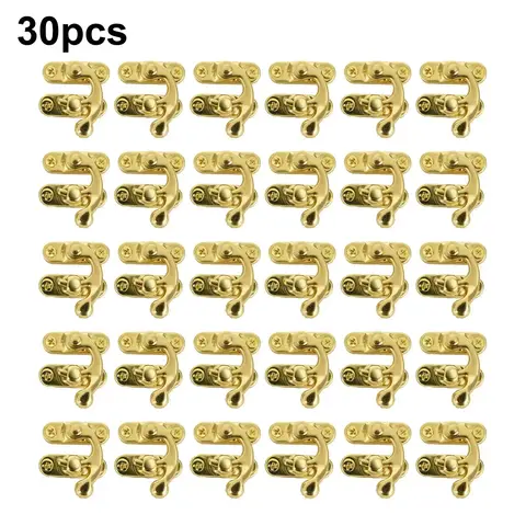 30pcs Horns Locks Antique Bronze Iron Padlock Hasp Hook Lock Curved Buckle With Screws For Jewelry Wooden Box Metal Lock
