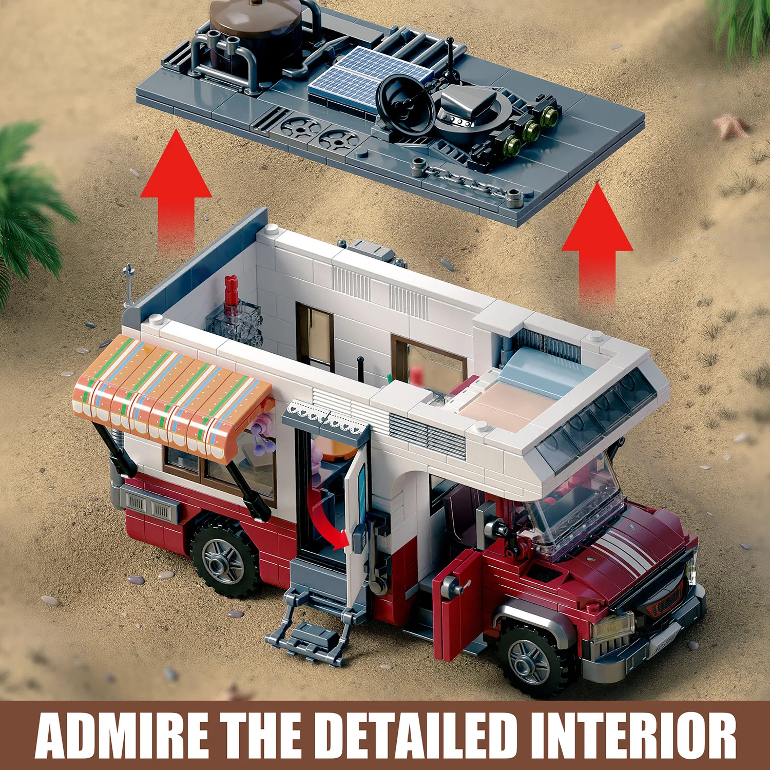 924PCS Camper Van Building Blocks Set Assembly Puzzle Bricks Model with LED Light Desktop Decoration Gifts