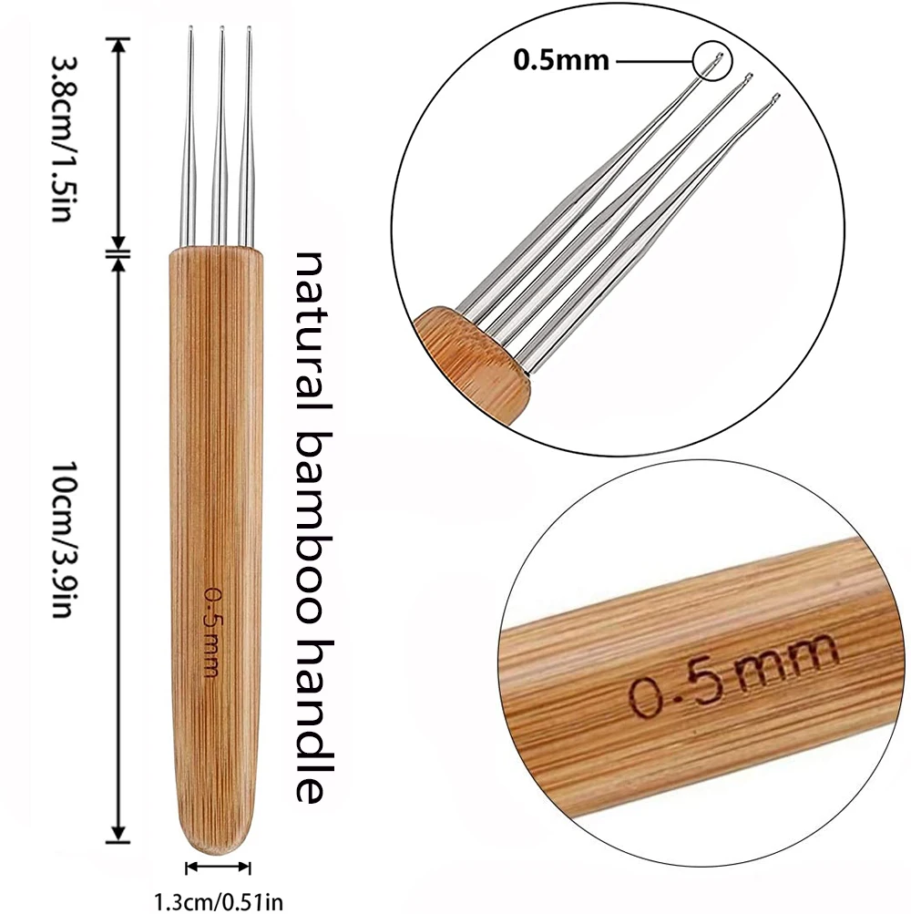 Crochet Hook For Dreadlocks Wig Needle 1/2/3 Hook Needle Hair Extension Tool Braider 0.5Mm/0.75Mm Bamboo Needle Holder