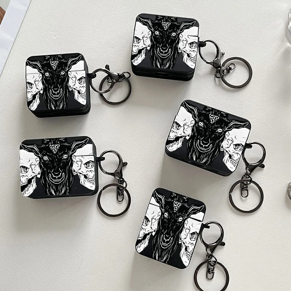 غطاء سماعة أذن مربع أسود بنمط رعب على شكل جمجمة لأجهزة Apple AirPods Pro3/Pro2/Pro حافظة واقية مضادة للصدمات لأجهزة AirPods 1/2/3/4