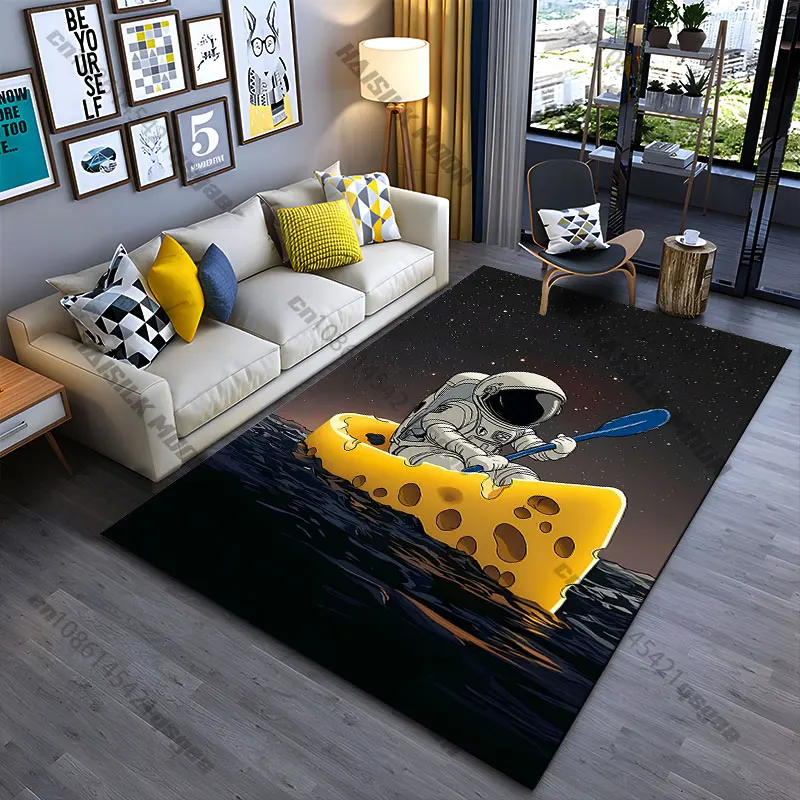 Astronaut rowing cheese boat carpet Yoga living room room decor children's crawling mat doormat area rug games mat